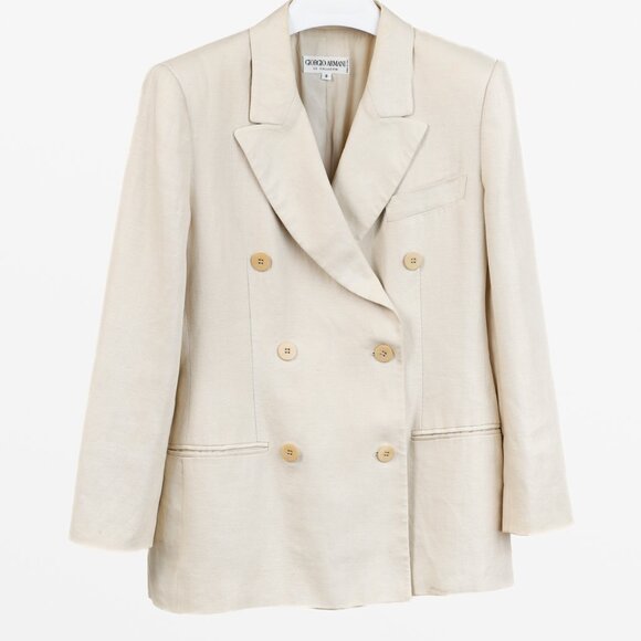 Armani Collezioni Vintage Tan Linen Double Breasted Blazer